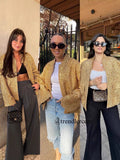 Autumn New Women's Street Personality Gold Beads Jacket Pocket Coat