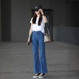 French Retro Blue Trumpet Jeans Women Autumn And Winter New Small Man Without Legs High Waists Thin Horseshoe Horn Trousers