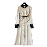Autumn And Winter Small Fragrant Style Long-Sleeved Temperament Dress Elegant Metal Button Decoration Waist Open Fork Knitting Dress
