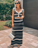 Fashion Suit Striped Knitted Vest Blouse High Waist-Colly Half-Dress Two-Piece Woman