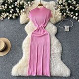 Temperament Dress Woman 2025 New High-End Sense Collar Short Sleeves To Retwept Body Knitted Skirt