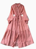 Vintage Fashion Casual Long-Sleeved Shirt Dress Women Loose Tidive With Long Skirt 0515