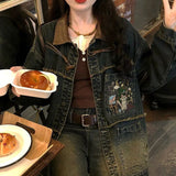 2025 Out Of The Street Vintage Child's Tung-Smair Embroidered Denim Jacket Spring And Autumn In Green Vintage Denim Suit