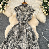 2025 New Women's High-End Elegant Dress Women's Collar Sleeveless Single Buckle Ink Painting Long Dress
