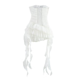 Ins2025 Spring Women's New Ougen Yarn Sue Bow Trim Corset Dress