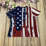 Classic Retro American Flag Rag 3D Printing Ms. High Street Fashion Loose Net Eye Breathable V-Neck Short-Sleeved T-Shirt