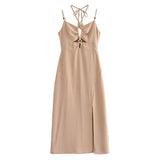 Pearl Esseeded Slinged Sling Dress 2025 Summer Sexy Show-Back High-Waist Side Open-Peking Fan Flute Skirt