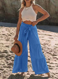 Women's Fashion Temperament Strap Spliced High-Waisted Folds Broad Leggings Casual Loose Trousers
