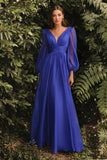 Evening Dress New Long-Sleeved Chiffon Sexy Temperament Deep V Side Button Bridesmaid Dress