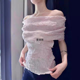 Spring New French Pure Desire Folding Effect Syringe T-Shirt Top