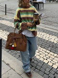 2025 Women's Autumn And Winter New Color Round-Collar Striped Knitted Sweater Fashion Loose Lazy Wind