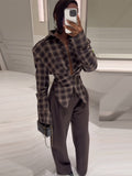 Lattice Waist Button Long-Sleeved Shirt Design Sense 2025 Fashion Women's New Casual Coat Autumn