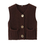 2025 Autumn Street Shirt Fashion Cute Crochet Wool Vest Knitted Thick Knitted Vest Women's Clothing