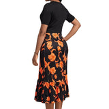 2025 Long-Waisted Temperament Commuter Black Dress Set Short-Sleeved Printed Dress