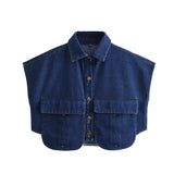 Shirt Top Women's New Women's Clothing Collar Short-Sleeved Denim Fashion Trend High Street Short
