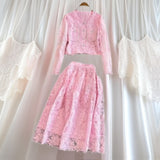 Exquisite Two Sets Of Femininity Famous Lady Light Luxury Thin Lace Embroidery Nail Studded Dress Skirt 0415