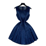 High-End Small Fashion Sleeker-Less Round-Necked Denim Dress Women's Summer Waists Thin Temperament 100-Folded Vest Dress