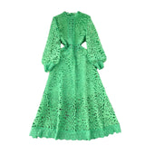 Advanced Sense Of Elegant Lace Dress 2025 New Hollow Hooks Waist Lantern Sleeves Waist Waist Dress Dress