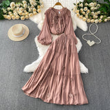 Gentle Style Pink Three-Dimensional Flower Collar Lantern Sleeve Shirt Lady Autumn High-Rise Dress Set