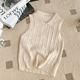 Korean Chic Summer French Niche Polo Collar Sleeveless Knitted Top Girl Slime With Solid Color Vest