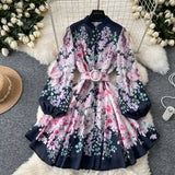 Super Fair Seaside Vacation V-Neck Broken Flower Dress Women's Summer New Ties With Big Tenders And Fairy Dresses