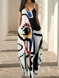 New Summer Cool Sling Skirt Abstract Face Style Digital Print Style Street Dress Woman