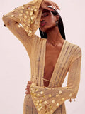 Spring/Summer 2025 New Temperament V-Necked Liangs Sleeve Knitted Long Dress