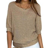 Spring New Solid Color Round Knit Shirt Women Commuting Elegant Seven-Sleeve Top Air-Conditioning Shirt