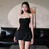 2025 Winter Women's New Fashion Hottie Bump Color Palming Body Splicing Flower Boobs Dress Dress