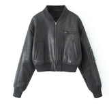Women's Clothing Explosion Three-Color Retro Zipper Jacket
