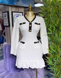 New Autumn/Winter 2025 New Waffle Small Scent Style V-Neck Knitted Dress