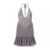 Ins2025 Summer New Sexy Hanging Neck Bare Back Lotus Leaf Side Dress Dress