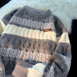 Striped Design Round Collar Hooded Long-Sleeved Sweater Women's Autumn And Winter Wear Loose Sweet Knitted Bottom Top