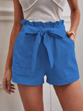 New 2025 Summer Women's Loose Flax Leisure Shorts Pocket Solid Colored High-Rise Broad Legs