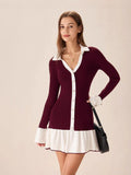 Autumn/Winter 2025 New Short Dress Women's Fashion Lotus Side Knitted Dress Long-Sleeved Little Scented Style Dress