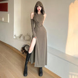 2025 Summer New Women's Solid Color Sexy High-Waisted Hip Hooded Dress Woman
