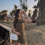 2025 Summer New Light Style Sleeveless Leopard Print Short Tight-Up Dress