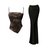 Hottie Little Wildcat Irregular Leopard Tectar Sling Vest Fashion Fishtail Ass Skirt Set