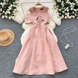 Famous Elegant Dress Women's Dinner Party Dress Hearty Shoulder V Neck Waist Temperament Elegant Swing