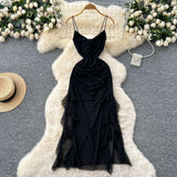 Goddess Fan Design Careful Machine Kinry Sling Dress Woman 2025 Summer Folds To Receive Irregular Dress
