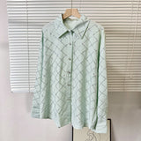 New Women's Dress French Elegant Hot Diamond Diamond Diamond Linge Casual Thin Long-Sleeved Collar Shirt Shirt