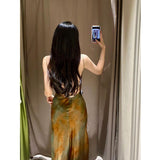 Very Long French Retro Oil Painting Wind-Daughted Sling Skirt Dress Dress Dress Dress Woman