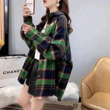 Grinding Thick Hair This Plaid Shirt Women Loose Long Autumn And Winter New Hong Kong Taste Shirt Coat Tide