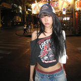 2025 Spring Women's New Street Fashion Hottie Bare Shoulder Prints Umbilly Umbilly Top Girl