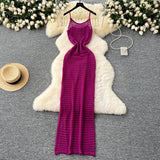 Empty Grid Sling Dress Women's Summer New Folding Coat Wearing Long Body Dressing Vest Burqa Skirt
