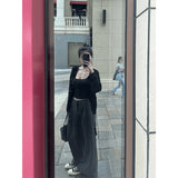 Early Autumn Korean Lazy Wind Wearing Black Long-Sleeved Knitted Open Shirt 2025 Spring And Autumn New Sling Slings