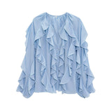 Is Women's V-Neck Folding Trim Shirt Long-Sleeved Top Loose Woman