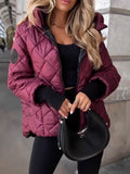 Autumn And Winter New Fashion Trend Lattice Loose Hooded Cotton Jacket