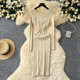 Simple Sexy Pit Strips Body-Body-Groom Knitted Dress Autumn Solid-Colored Bottom Skirt One-Step Dress Woman