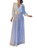 ZC-5997 Long-Sleeved Temperament Elegant Waist Display Thin V-Neck Broad Leg Trousers Set Without Belt